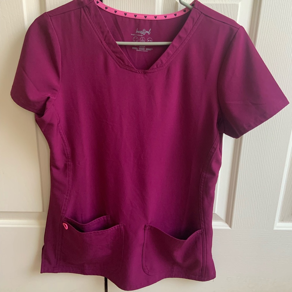 Gently used wine-colored HeartSoul scrub top